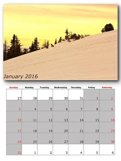 january nature calendar page layout for print