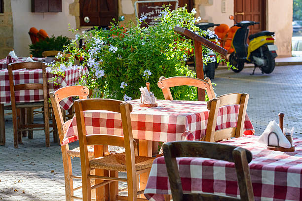 istock Traditional Greek table at cafe on Crete island 497934550