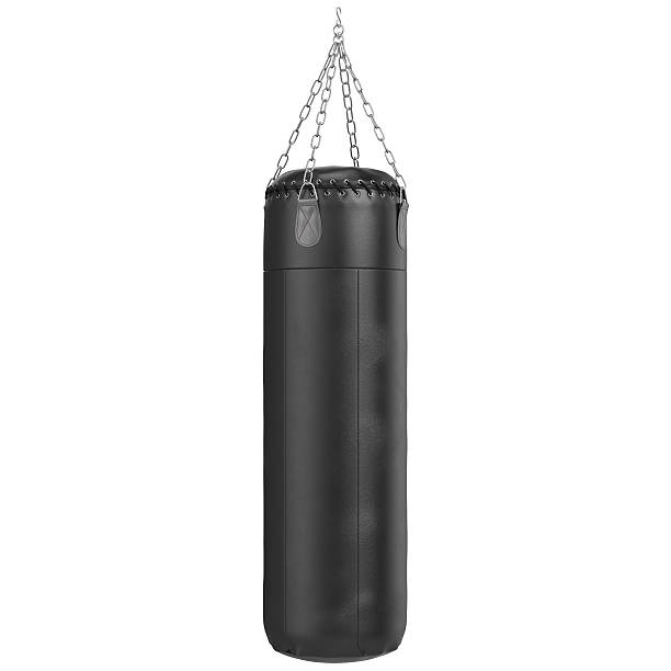 Big leather black punching bag Big leather black punching bag. 3D graphic object on white background isolated lace fastener photos stock pictures, royalty-free photos & images