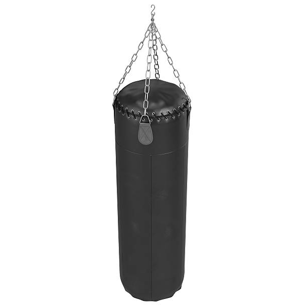 istock Hanging punching bag with leather straps 497936530