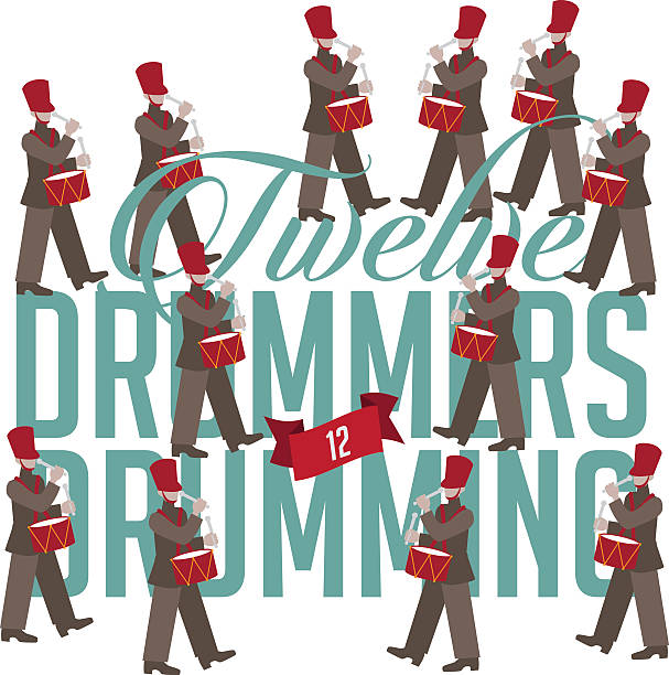 illustrazioni stock, clip art, cartoni animati e icone di tendenza di dodici drummers drumming - the twelve days of christmas