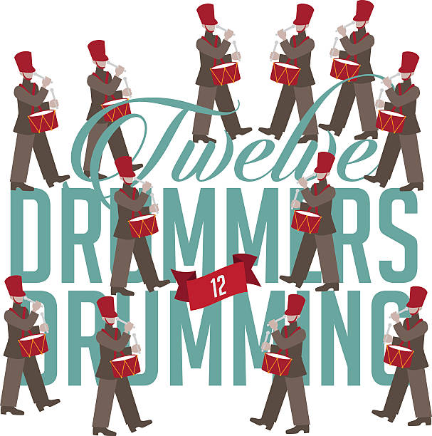Twelve drummers drumming Twelve drummers drumming the Twelve days of Christmas EPS 10 vector illustration traditional musician stock illustrations