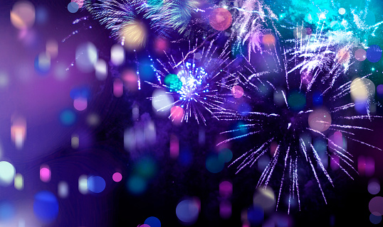 bright sparkling multicolor fireworks and confetti