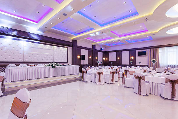 istock Banquet hall with colorful lights 497952811