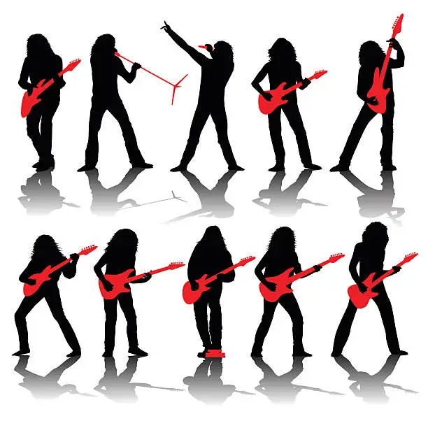 Vector illustration of Guitarists silhouettes
