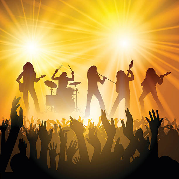 ilustrações de stock, clip art, desenhos animados e ícones de pessoas no concerto - popular music concert singer silhouette musical band