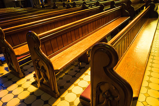 istock Wooden bench glowing in St Patrick's Cathedral 497959300