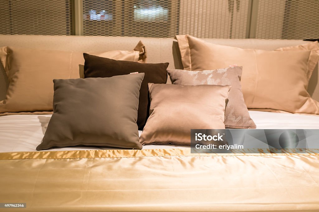 colorful pillows on grey sofa 2015 Stock Photo