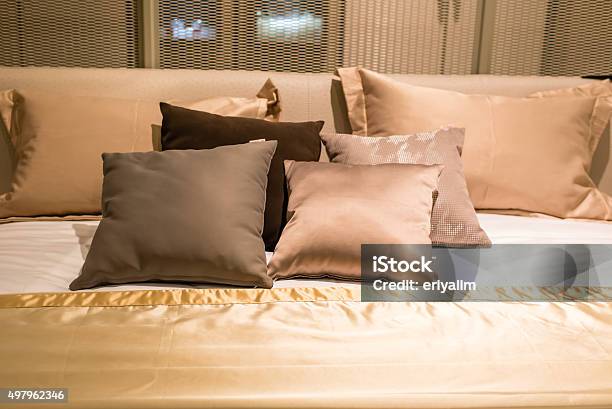 Colorful Pillows On Grey Sofa Stock Photo - Download Image Now - 2015, Apartment, Arts Culture and Entertainment