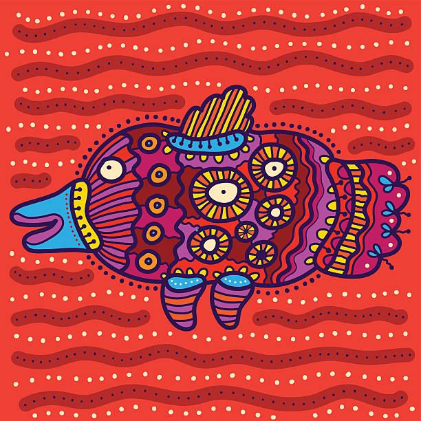 Decorative fish in a decorative red water vector art illustration