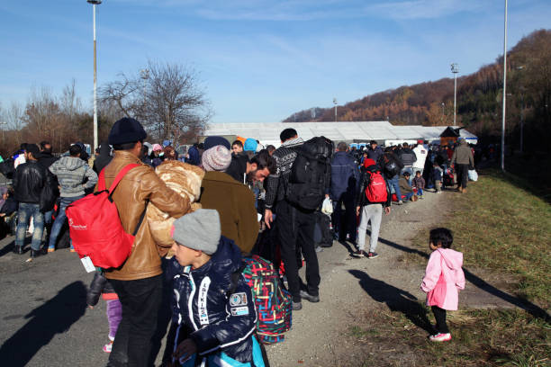 Refugees at Slovenia - Austria Border, November 19, 2015 stock photo