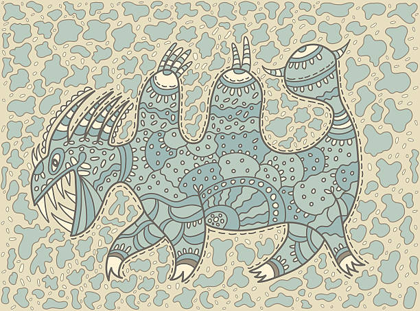 Decorative blue dinosaur are going vector art illustration