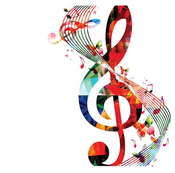 ilustraciones, imágenes clip art, dibujos animados e iconos de stock de fondo con notas de la música colorido - sheet music music musical note pattern