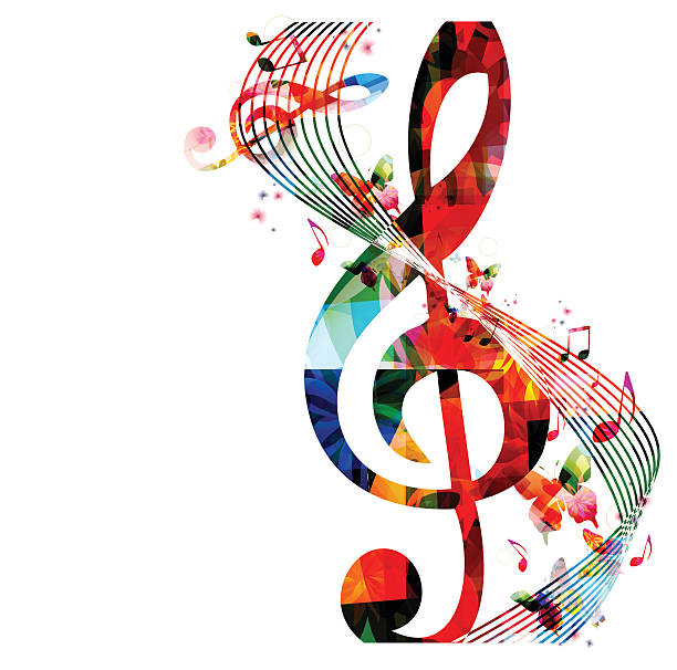 ilustrações de stock, clip art, desenhos animados e ícones de fundo colorido música com notas de - musical note treble clef music sheet music