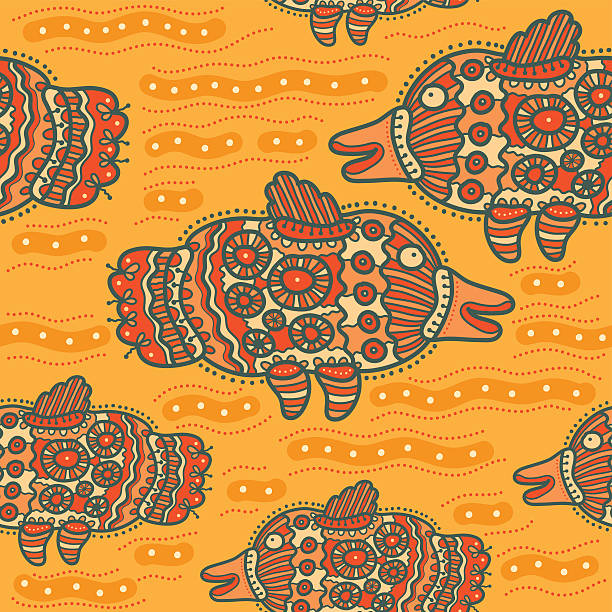 Pattern with decorative unusual fish vector art illustration