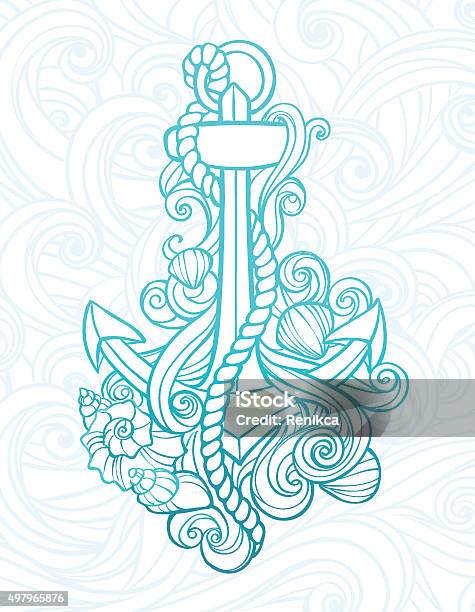 Stylized Anchor With Waves Stock Illustration - Download Image Now - 2015, Anchor - Vessel Part, Art
