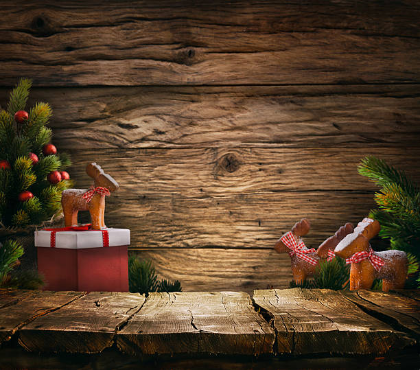 Tabletop with Christmas tree stock photo