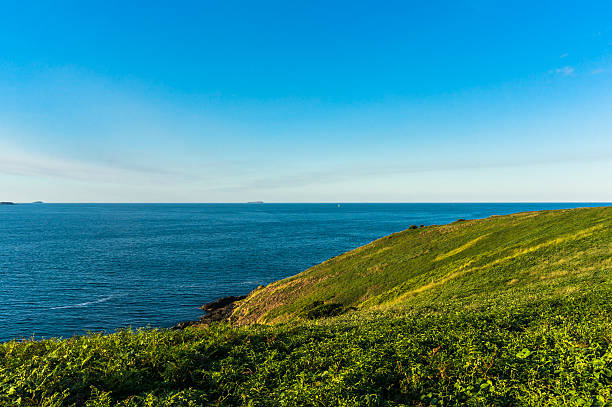 istock Beautiful ocean view and green grassy hill with clear sky 497966692