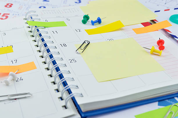 istock Colorful sticky notes, clip and pin on diary page 497970432