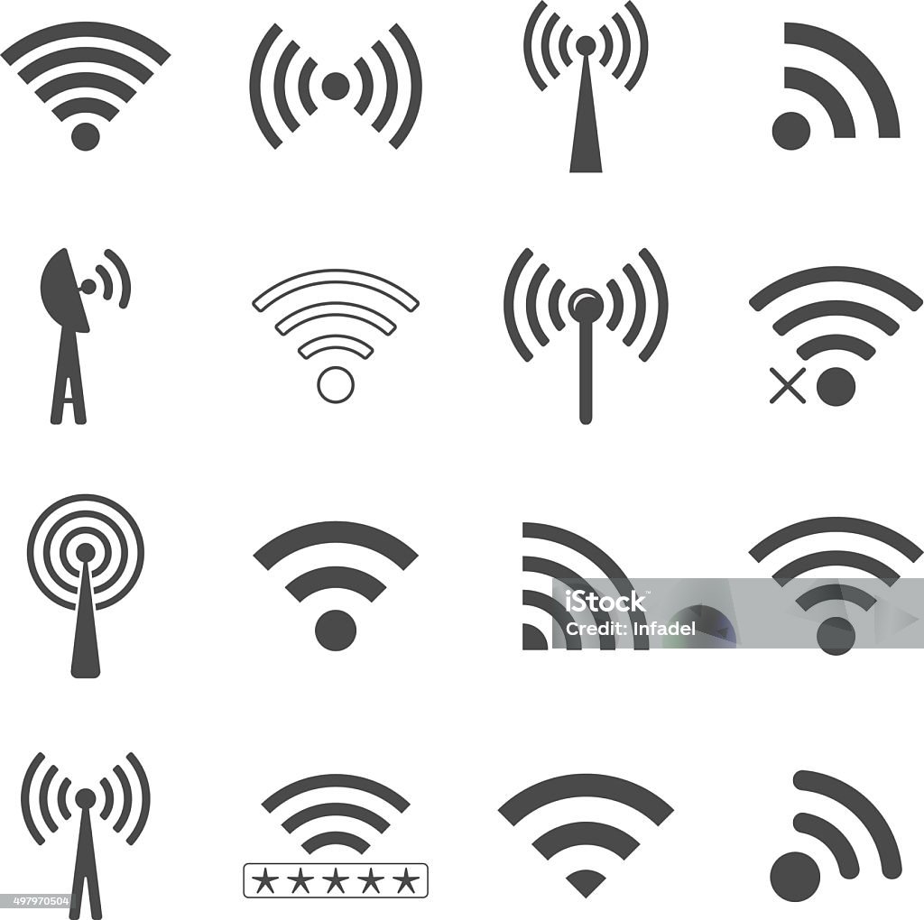 set of different black vector wifi icons, concept of communicati set of different black wifi icons, concept of communication and remote access. isolated on white background. vector illustration Wireless Technology stock vector