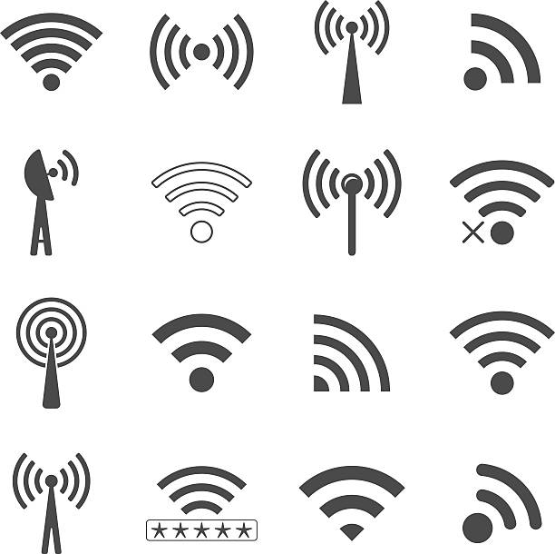 set of different black vector wifi icons, concept of communicati set of different black wifi icons, concept of communication and remote access. isolated on white background. vector illustration router vector stock illustrations