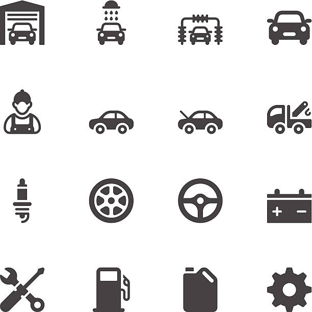illustrazioni stock, clip art, cartoni animati e icone di tendenza di le icone di servizio auto - car motor vehicle towing repairing