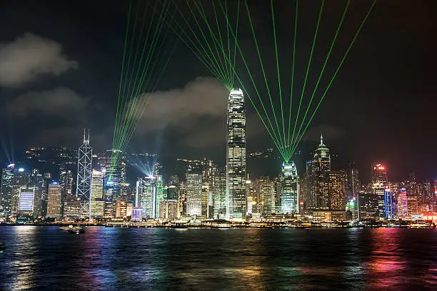 Hong Kong island and it's night lights, Hong Kong, China.