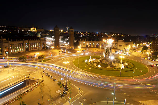istock Plaza Espana in Barcelona night, aerial view 497974921