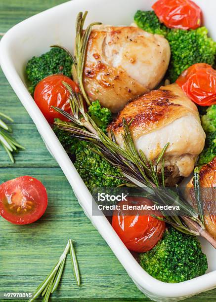 Chicken With Vegetables Stock Photo - Download Image Now - Backgrounds, Barbecue Grill, Broccoli