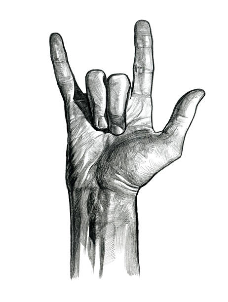 Rock hand sign pencil drawing horn sign stock illustrations