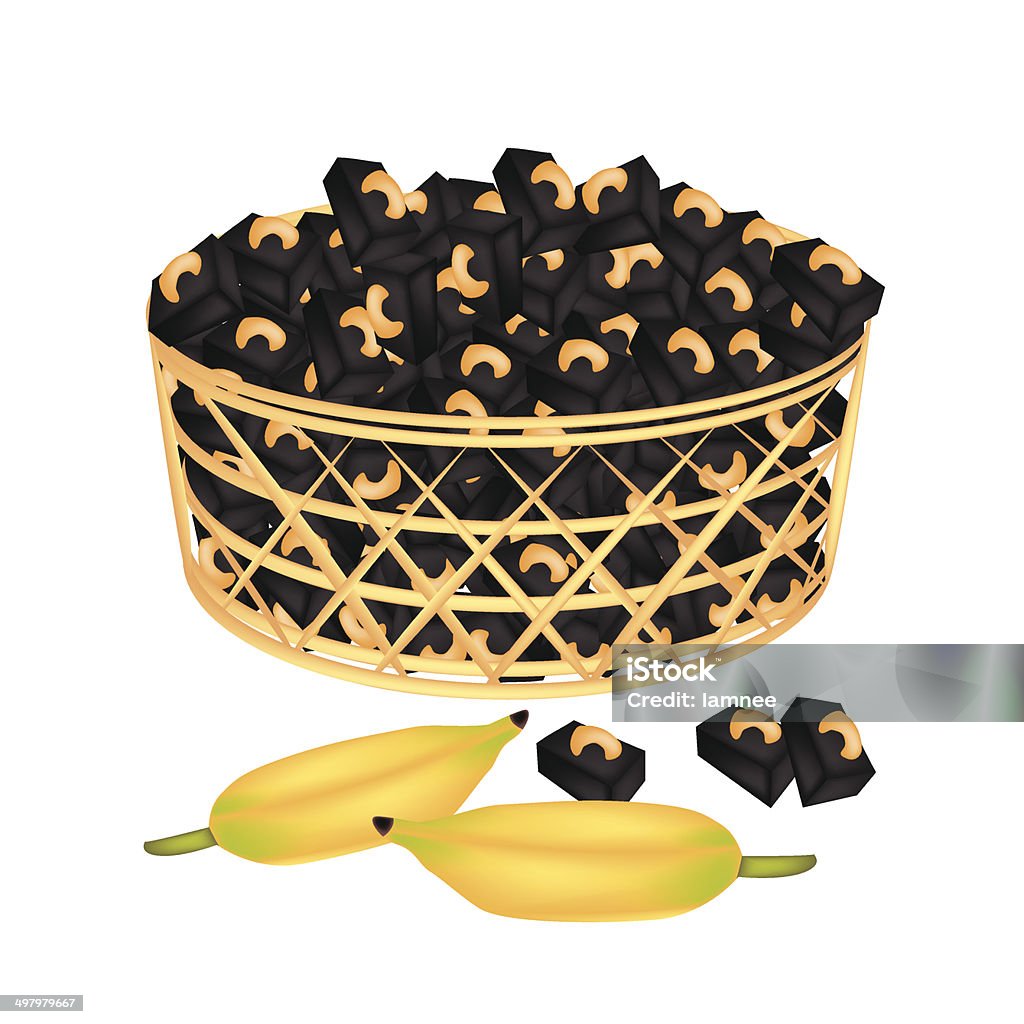 Marrón cesta de dulces con Banana golosinas anacardo - arte vectorial de Alimento libre de derechos