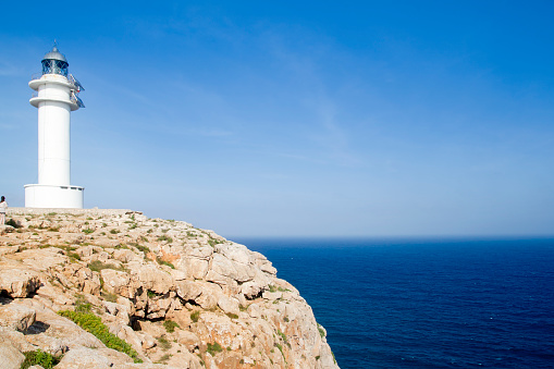 Barbaria Formentera cape in blue Mediterranean sea from Balearic islands