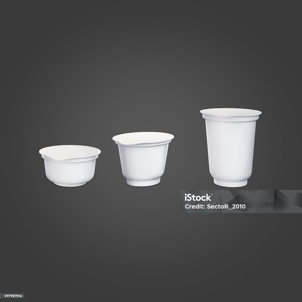 White bank for food on black background White Blank Container for yogurt Ice Cream, dessert, cheese and cream. Food and drink plastic blank. Template ready for your design. Isolated on black background Food Stock Photo