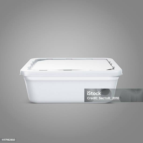White Bank For Food On Gray Background Stock Photo - Download Image Now - 2015, Business Finance and Industry, Cardboard