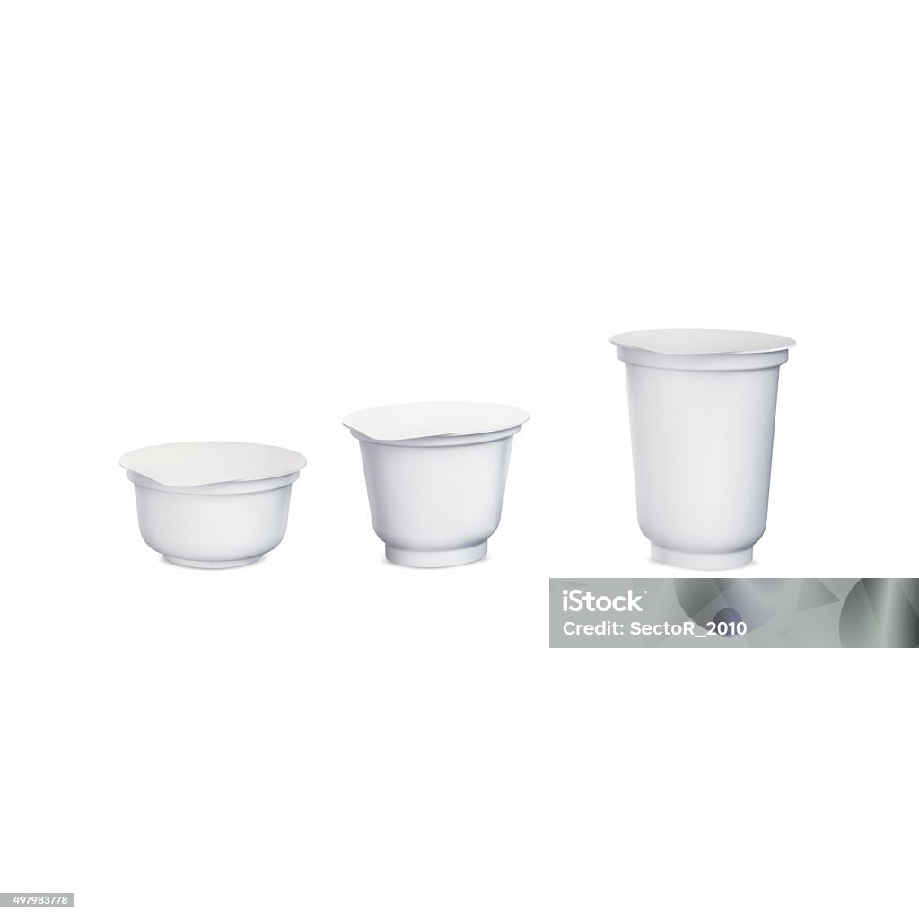 Gray bank for food on white background White Blank Container for yogurt Ice Cream, dessert, cheese and cream. Food and drink plastic blank. Template ready for your design. Isolated on white background 2015 Stock Photo