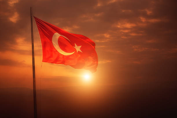 Turkish flag flies over the sun in Turkey.