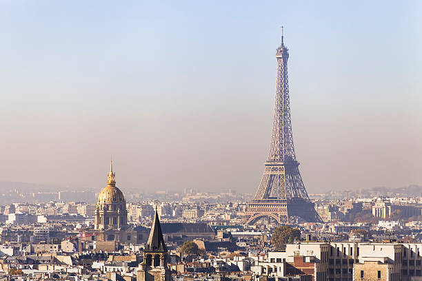 istock Pollution in Paris, aerial view of Eiffel Tower with smog 497988818