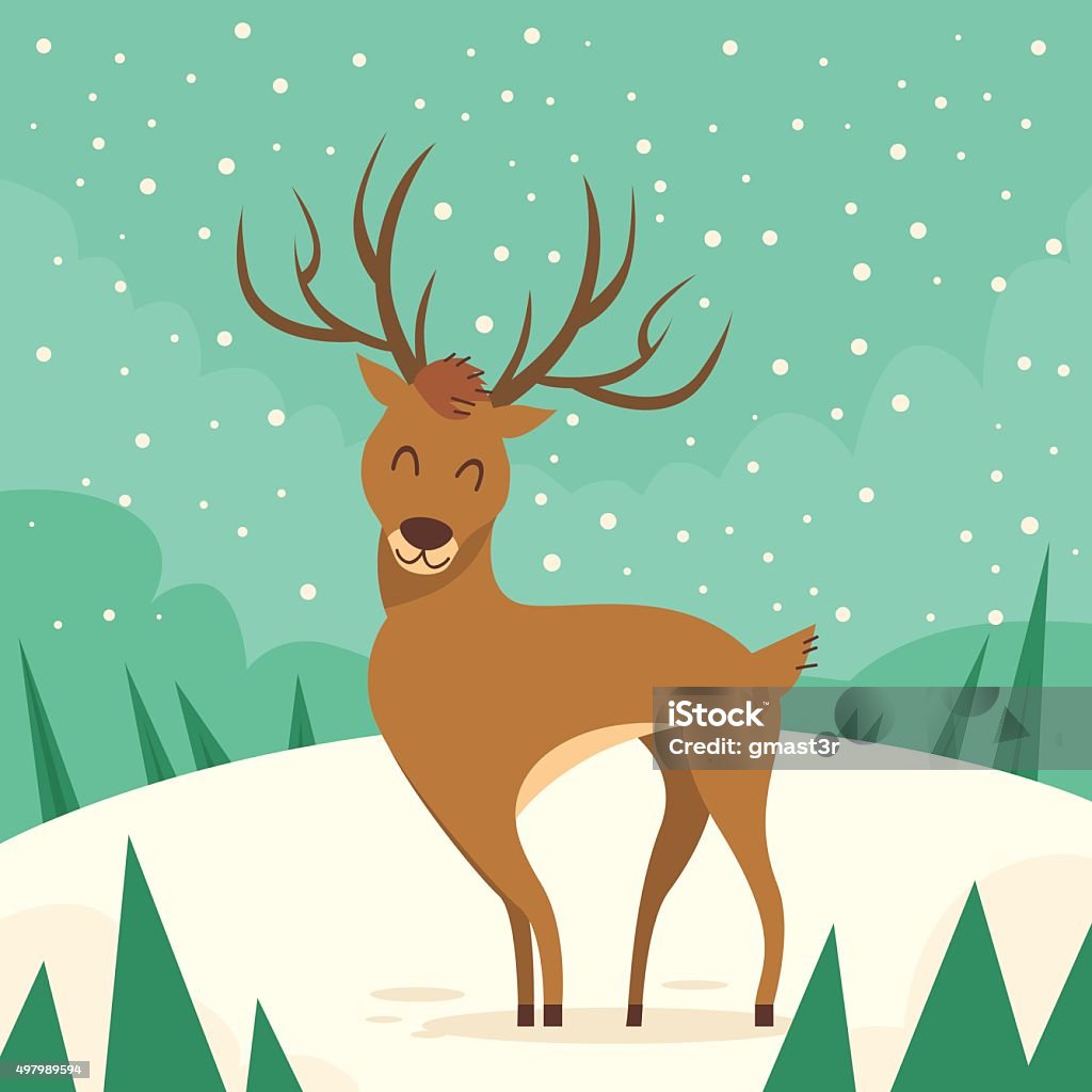 Deer Cartoon Animal Reindeer Winter Forest Deer Cartoon Animal Reindeer Winter Forest Flat Vector Illustration 2015 stock vector