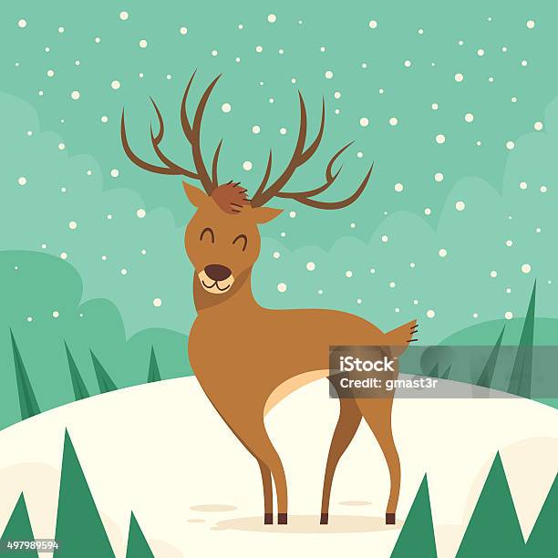 Deer Cartoon Animal Reindeer Winter Forest Stock Illustration - Download Image Now - 2015, Abstract, Backgrounds