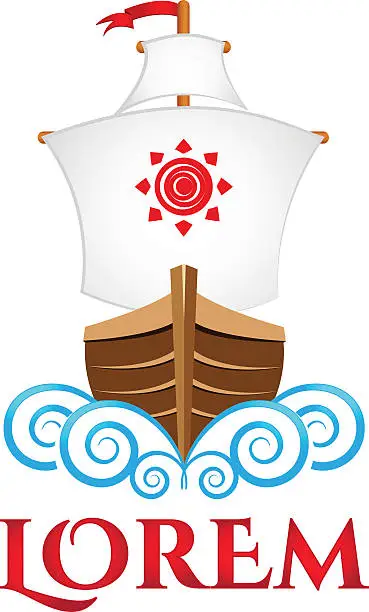 Vector illustration of Sailing viking ship, boat, vector logo template