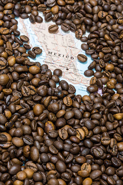 istock Map of Mexico under a background of coffee beans 497990232