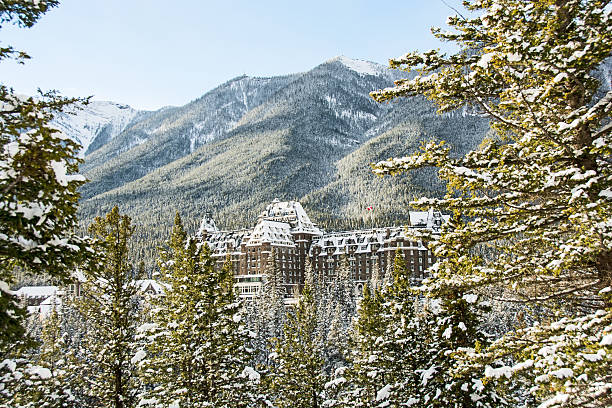 istock Scenic Banff Springs Hotel after first November snow fall 497991278