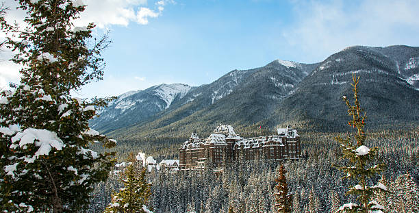 istock Scenic Banff Springs Hotel after first November snow fall 497991342