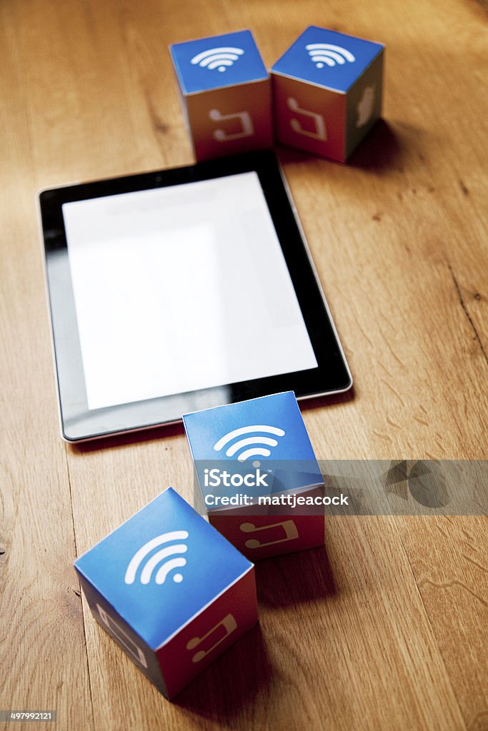 Wifi digital tablet Digital tablet with blue wifi cube Blank Stock Photo