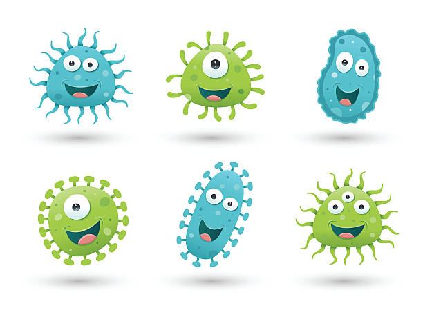 Set of cute green and blue germs Set of cute green and blue germs - Vector illustration puke green color stock illustrations