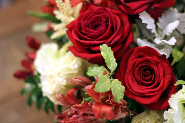 istock Bouquet of red white roses 497992723