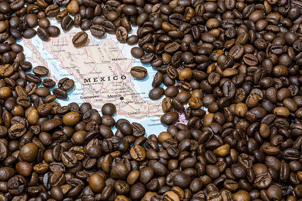 istock Map of Mexico under a background of coffee beans 497992982