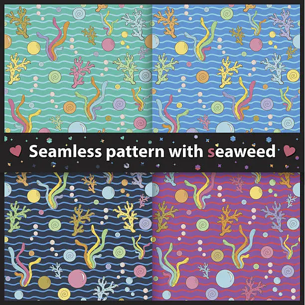 Vector illustration of Seamless pattern with seaweed