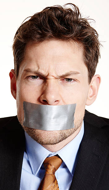 istock Depressed tape mouthed businessman 497993099