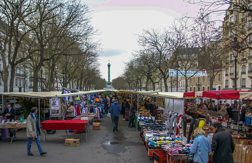 A busy street market in Paris